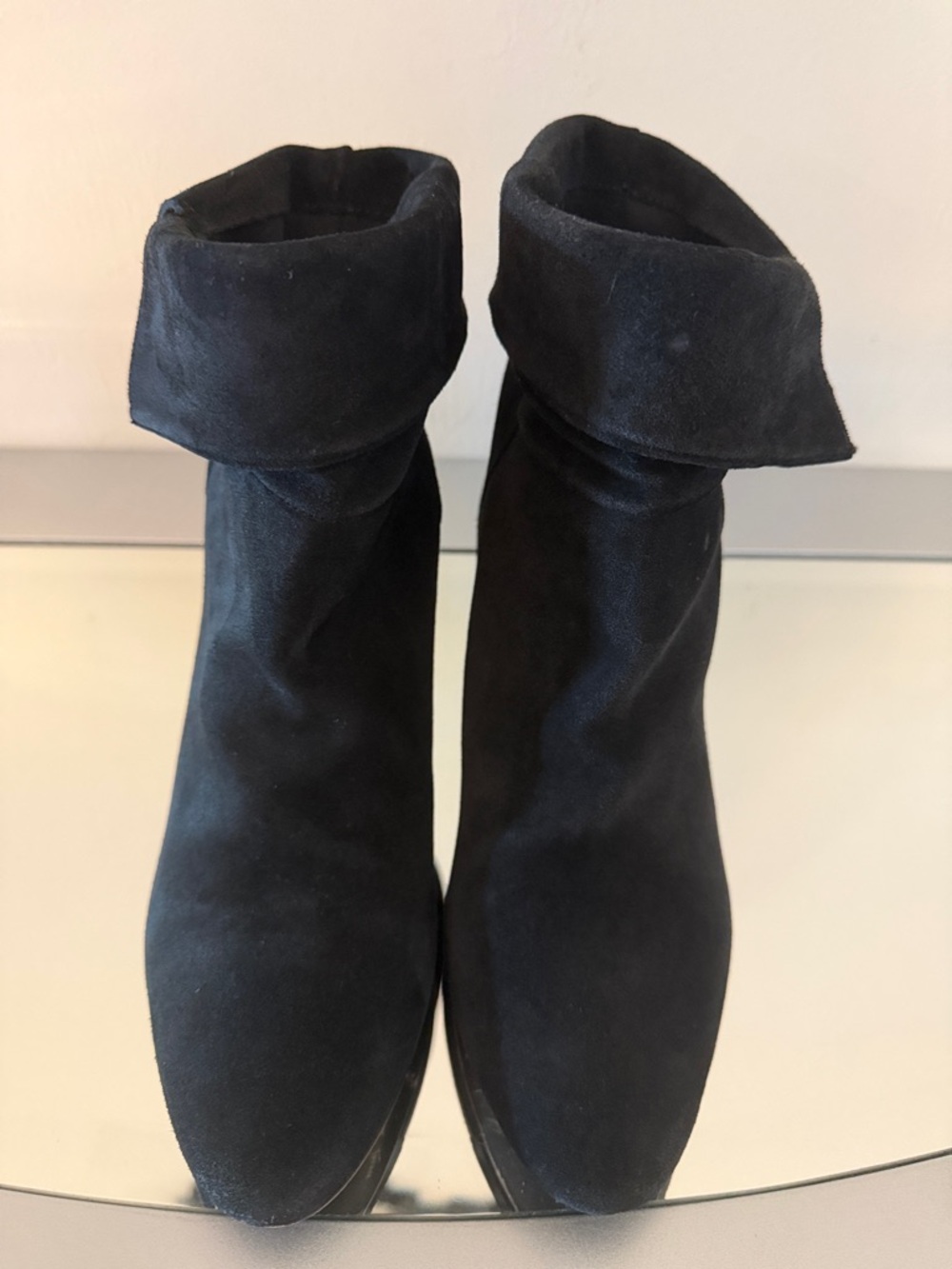 FREE PEOPLE Adella Foldover Suede Booties Black Pointed Toe Block Heel Size 8.5 - Picture 6 of 16